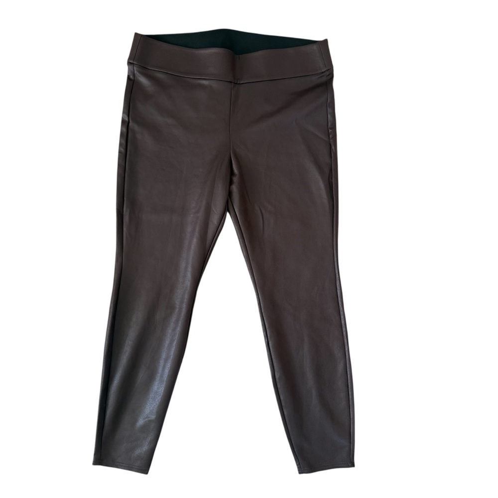 Lane Bryant Brown Pull On Pants Size 22/24 Shiny Coated Legging Stretchy Plus